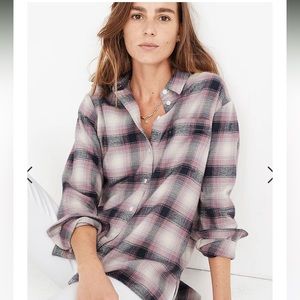 Madewell Lenore plaid oversized ex boyfriend shirt soft cotton flannel XL pink